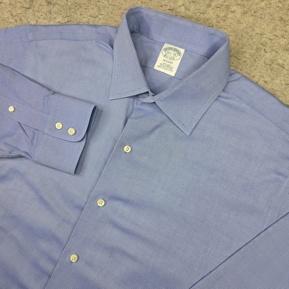 Brooks Brothers Regent Dress Shirt Men 16.5-36 Blue Long Sleeve Button Up Supima